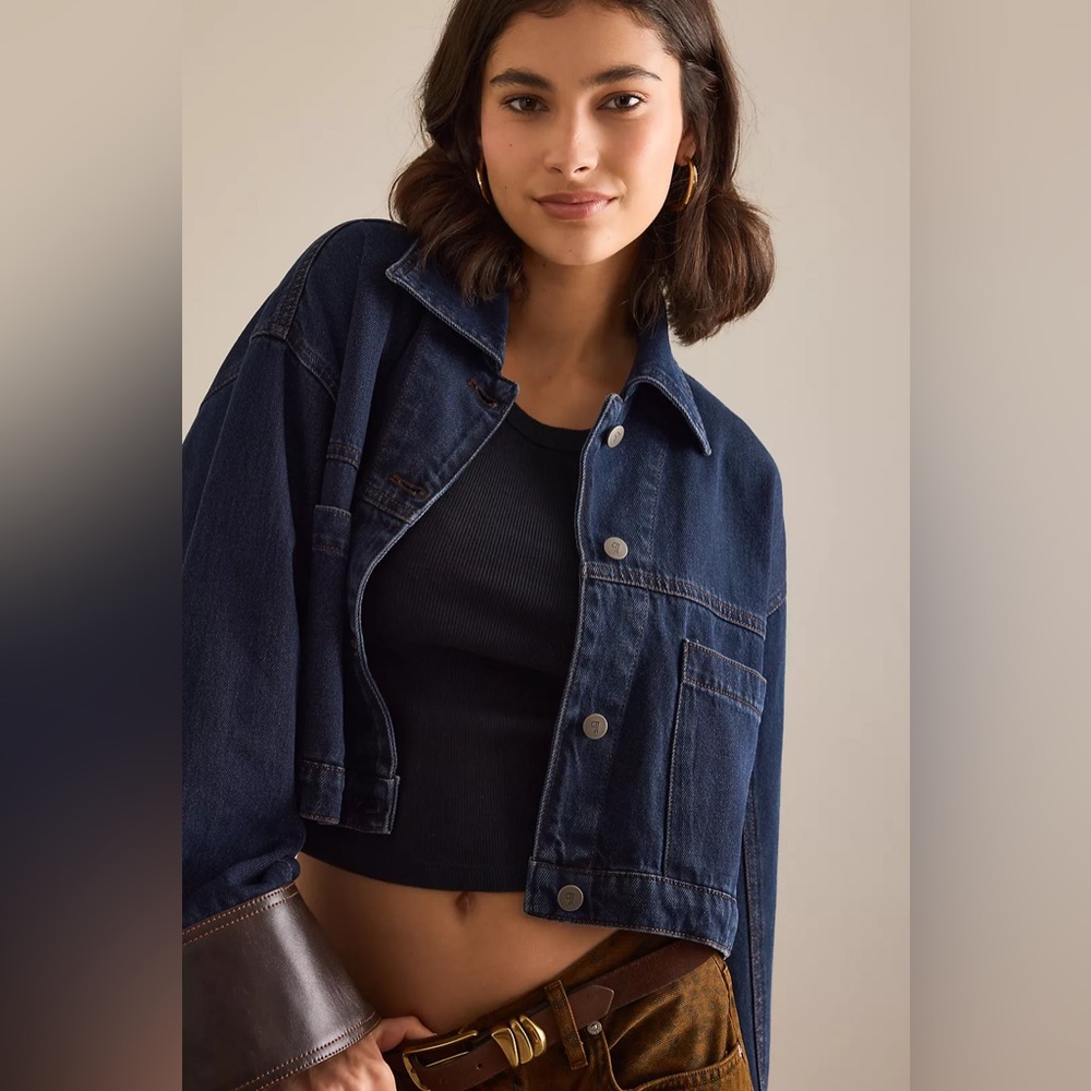 NWT Size M - Pilcro 100% Cotton Cuffed Crop Denim Jacket (NWT US$ 168) - Picture 7 of 16